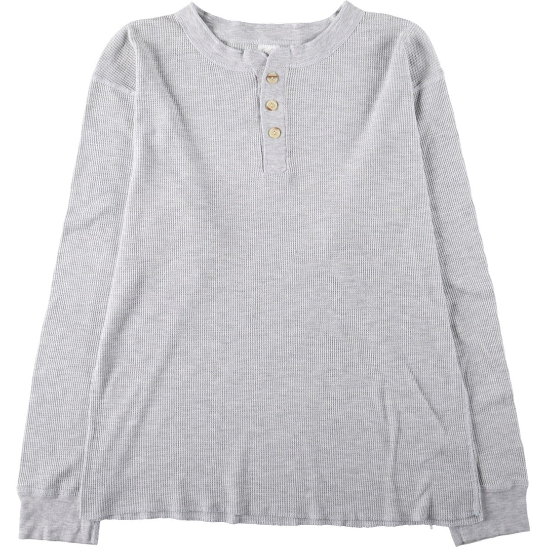 Big size 90'S Hanes Henley neck thermal long-sleeve T-shirt, waffle knit, men's equivalent to XXXL, vintage. cotton gray type Vintage Second Hand