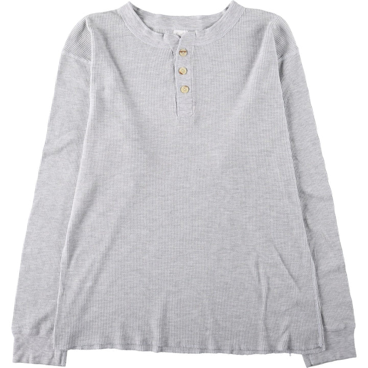 Big size 90'S Hanes Henley neck thermal long-sleeve T-shirt, waffle knit, men's equivalent to XXXL, vintage. cotton gray type Vintage Second Hand