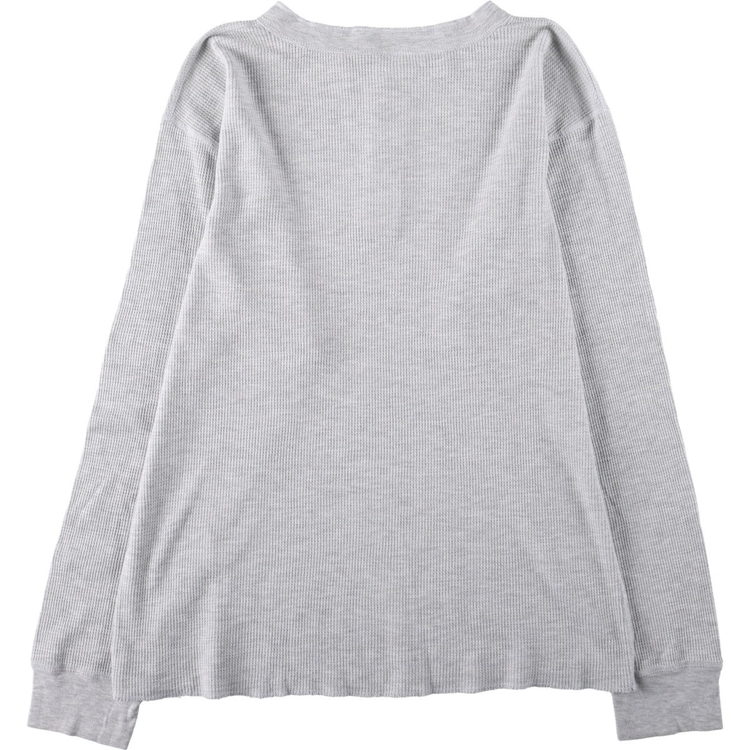 Big size 90'S Hanes Henley neck thermal long-sleeve T-shirt, waffle knit, men's equivalent to XXXL, vintage. cotton gray type Vintage Second Hand