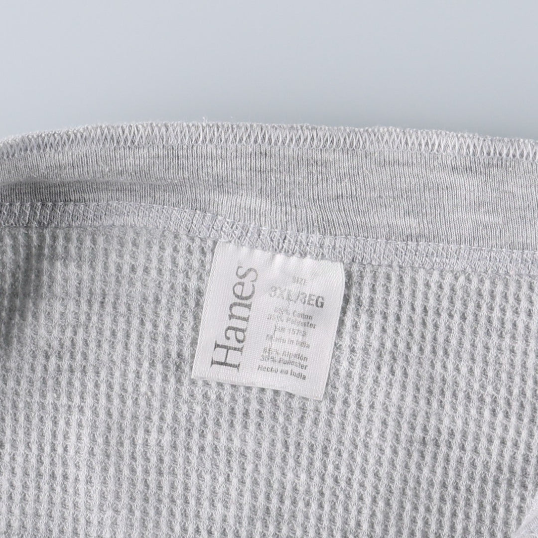 Big size 90'S Hanes Henley neck thermal long-sleeve T-shirt, waffle knit, men's equivalent to XXXL, vintage. cotton gray type Vintage Second Hand