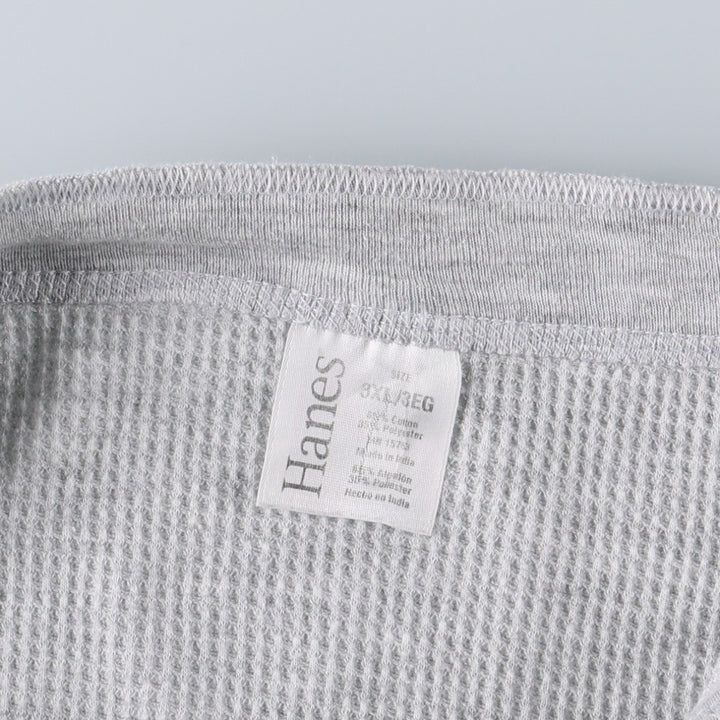 Big size 90'S Hanes Henley neck thermal long-sleeve T-shirt, waffle knit, men's equivalent to XXXL, vintage. cotton gray type Vintage Second Hand