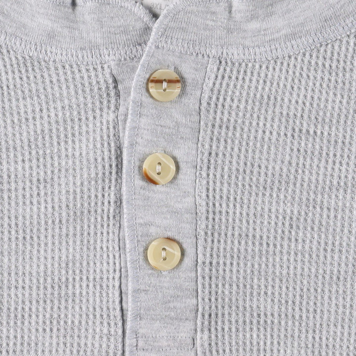 Big size 90'S Hanes Henley neck thermal long-sleeve T-shirt, waffle knit, men's equivalent to XXXL, vintage. cotton gray type Vintage Second Hand