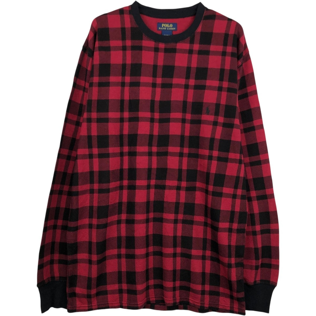 Ralph Lauren POLO RALPH LAUREN Check Pattern Thermal Long T-Shirt, Men's Size XL cotton red type Vintage Second Hand