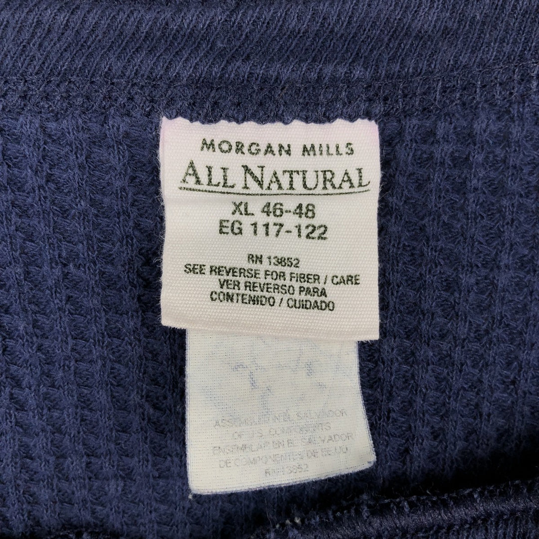 Morgan Mills Henley Neck Thermal Long-Sleeve T-Shirt, Men's Size XL cotton navy blue type Vintage Second Hand