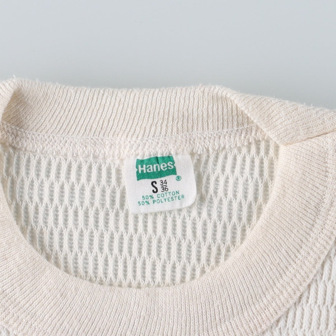 70s-80'S Hanes Thermal Long-Sleeve T-Shirt, Honeycomb Pattern, Men's Size S (Equivalent), Vintage cotton white type Vintage Second Hand