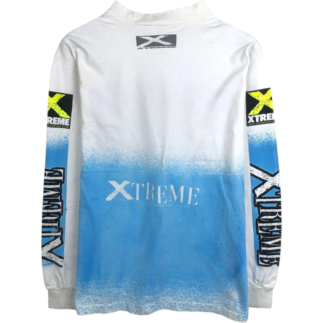 90'S Anvil XTREME High Neck Long-Sleeve T-Shirt, Made in USA, Men's Size L (Equivalent), Vintage cotton white type Vintage Second Hand