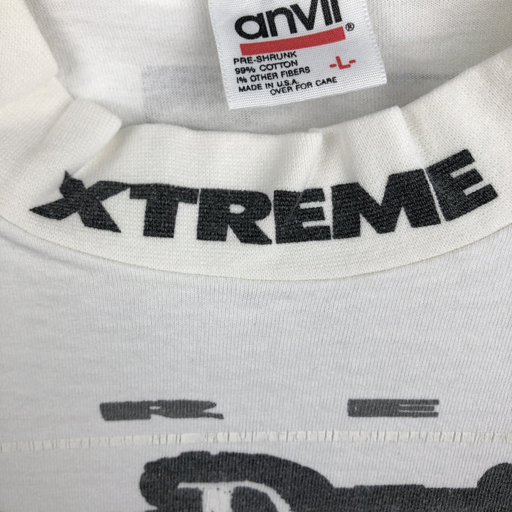 90'S Anvil XTREME High Neck Long-Sleeve T-Shirt, Made in USA, Men's Size L (Equivalent), Vintage cotton white type Vintage Second Hand