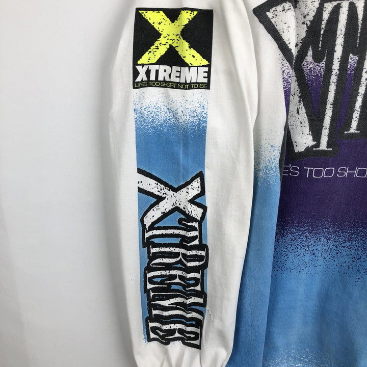 90'S Anvil XTREME High Neck Long-Sleeve T-Shirt, Made in USA, Men's Size L (Equivalent), Vintage cotton white type Vintage Second Hand
