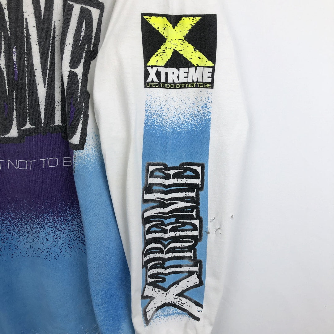 90'S Anvil XTREME High Neck Long-Sleeve T-Shirt, Made in USA, Men's Size L (Equivalent), Vintage cotton white type Vintage Second Hand