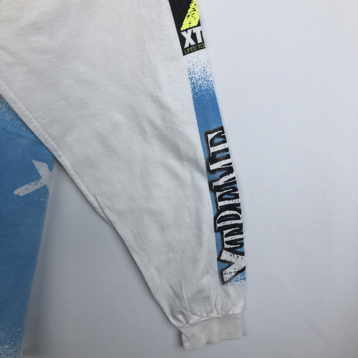 90'S Anvil XTREME High Neck Long-Sleeve T-Shirt, Made in USA, Men's Size L (Equivalent), Vintage cotton white type Vintage Second Hand