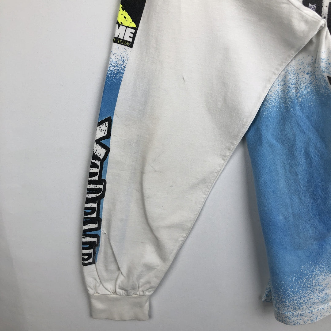 90'S Anvil XTREME High Neck Long-Sleeve T-Shirt, Made in USA, Men's Size L (Equivalent), Vintage cotton white type Vintage Second Hand