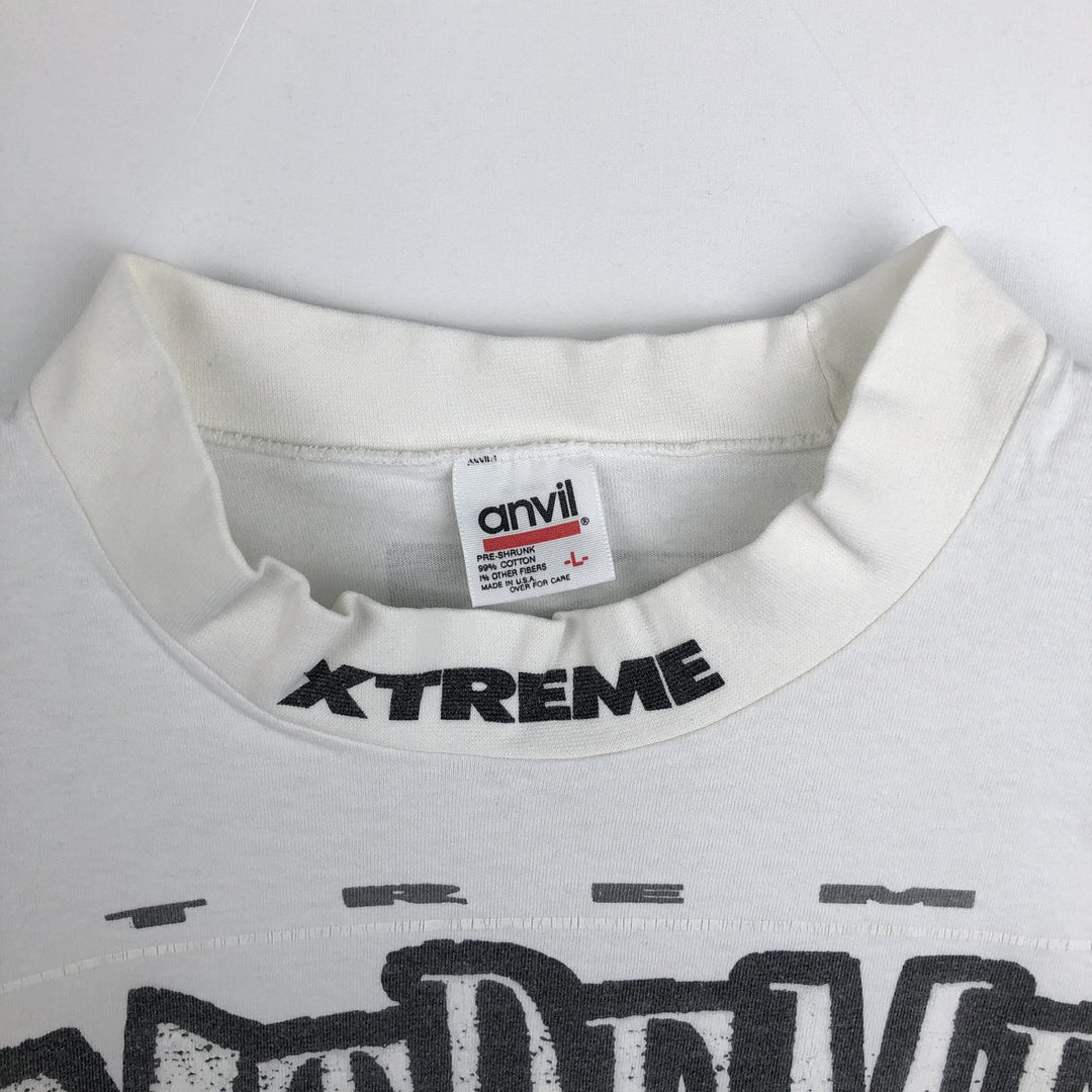90'S Anvil XTREME High Neck Long-Sleeve T-Shirt, Made in USA, Men's Size L (Equivalent), Vintage cotton white type Vintage Second Hand