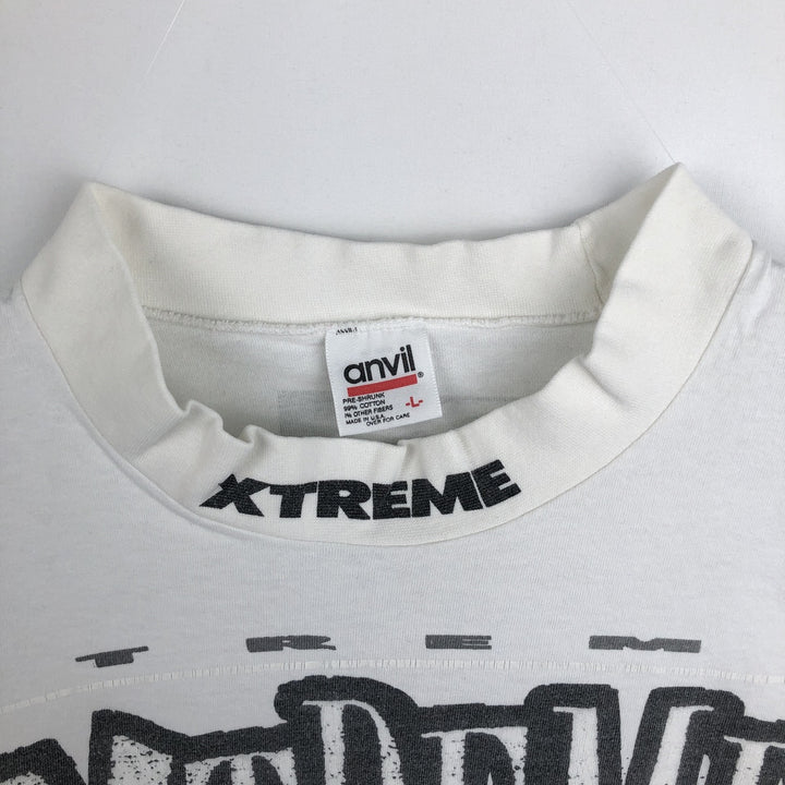 90'S Anvil XTREME High Neck Long-Sleeve T-Shirt, Made in USA, Men's Size L (Equivalent), Vintage cotton white type Vintage Second Hand