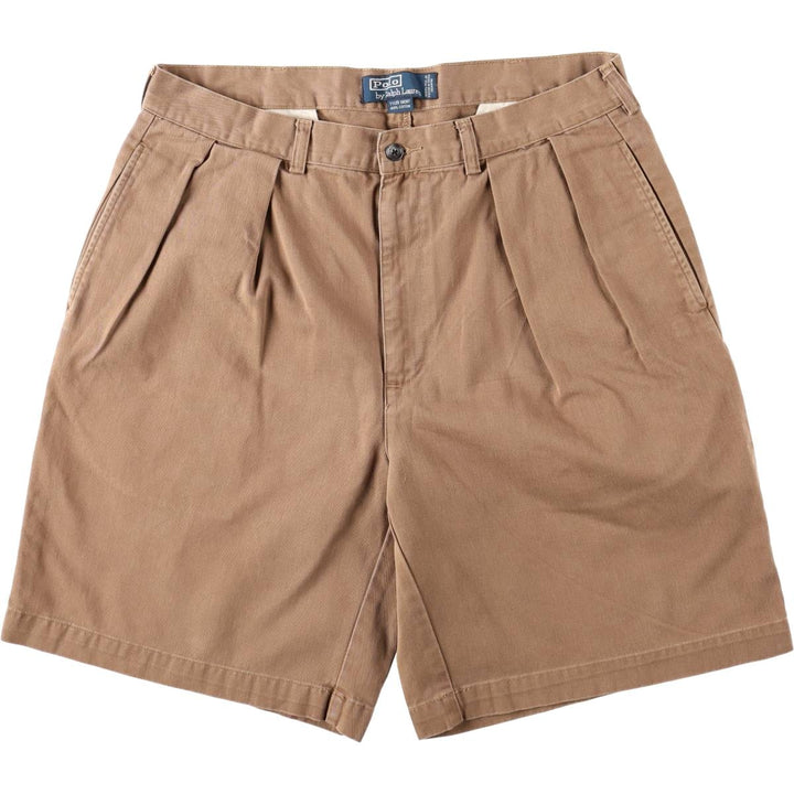 Ralph Lauren POLO by Ralph Lauren TYLER SHORT Two-Pleat Chino Shorts, Men's Size W34 (approx.) cotton brown type Vintage Second Hand