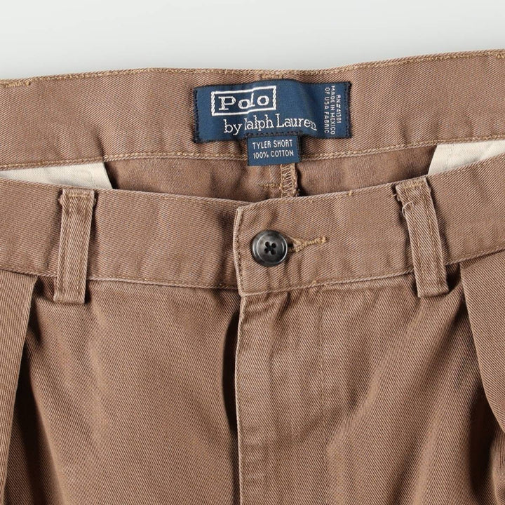 Ralph Lauren POLO by Ralph Lauren TYLER SHORT Two-Pleat Chino Shorts, Men's Size W34 (approx.) cotton brown type Vintage Second Hand