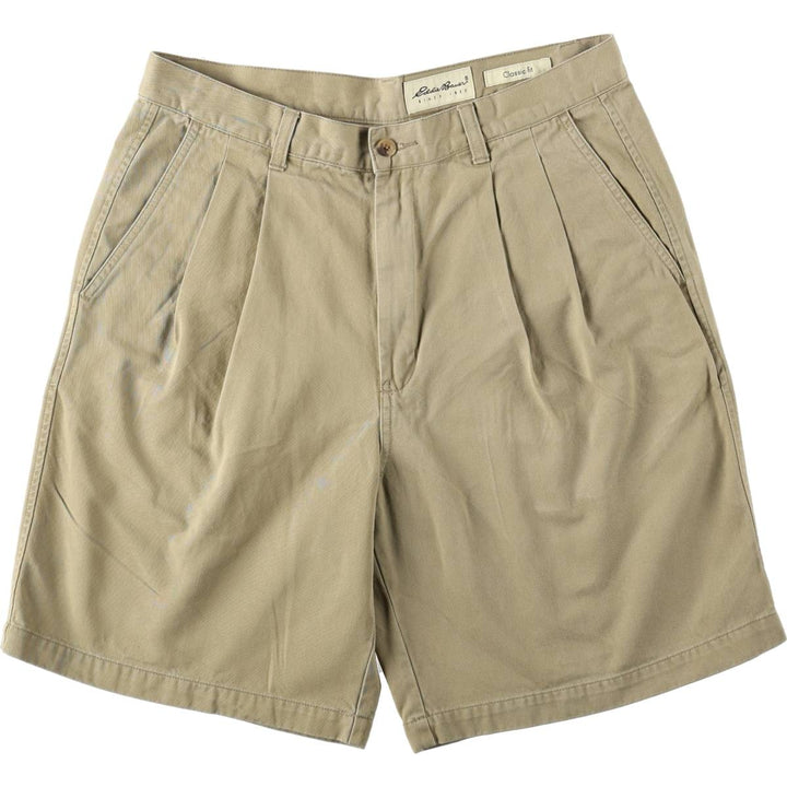 Eddie Bauer Classic Fit Two-Pleat Chino Shorts (Men's W34 equivalent) cotton Beige type Vintage Second Hand