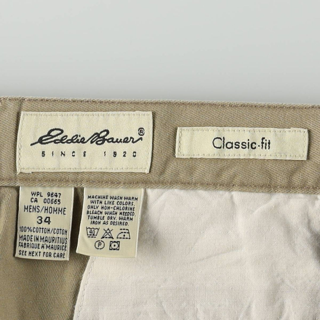 Eddie Bauer Classic Fit Two-Pleat Chino Shorts (Men's W34 equivalent) cotton Beige type Vintage Second Hand