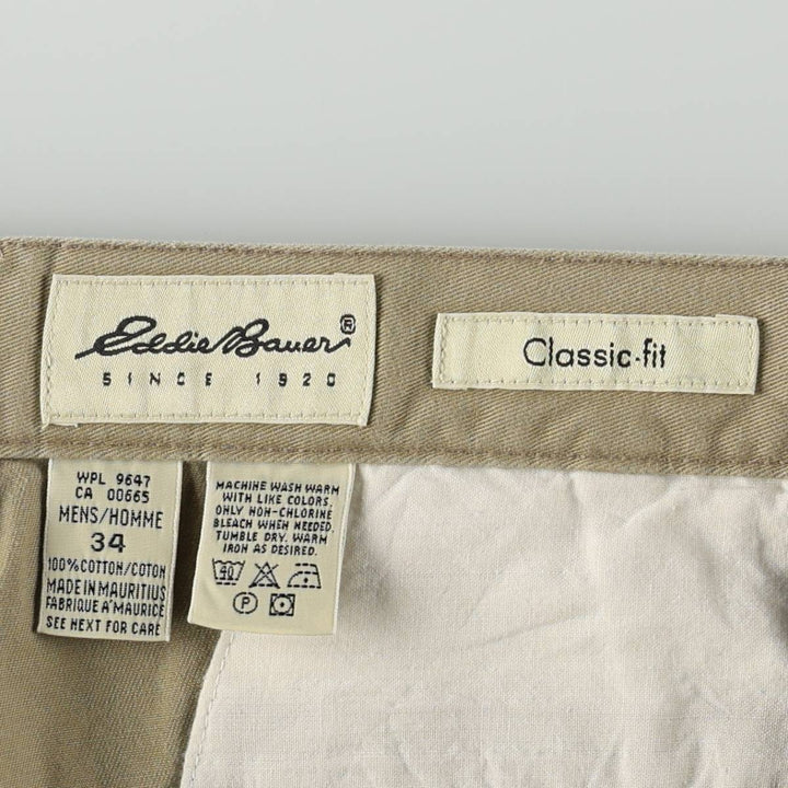 Eddie Bauer Classic Fit Two-Pleat Chino Shorts (Men's W34 equivalent) cotton Beige type Vintage Second Hand