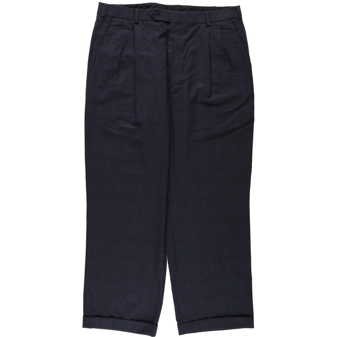 1980'S Brooks Brothers 346 Check Pattern Two-Pleat Wool Trousers, Men's Size W34 (approx.), Vintage wool navy blue type Vintage Second Hand