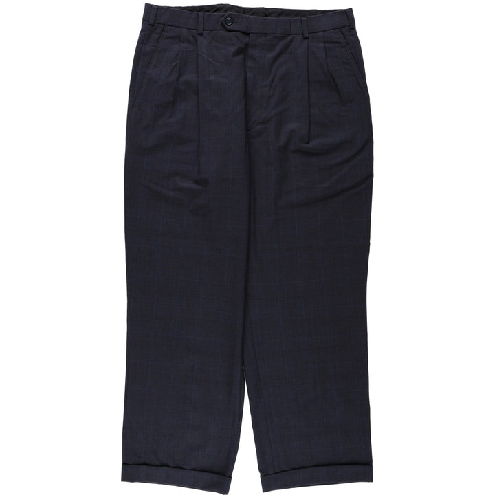 1980'S Brooks Brothers 346 Check Pattern Two-Pleat Wool Trousers, Men's Size W34 (approx.), Vintage wool navy blue type Vintage Second Hand