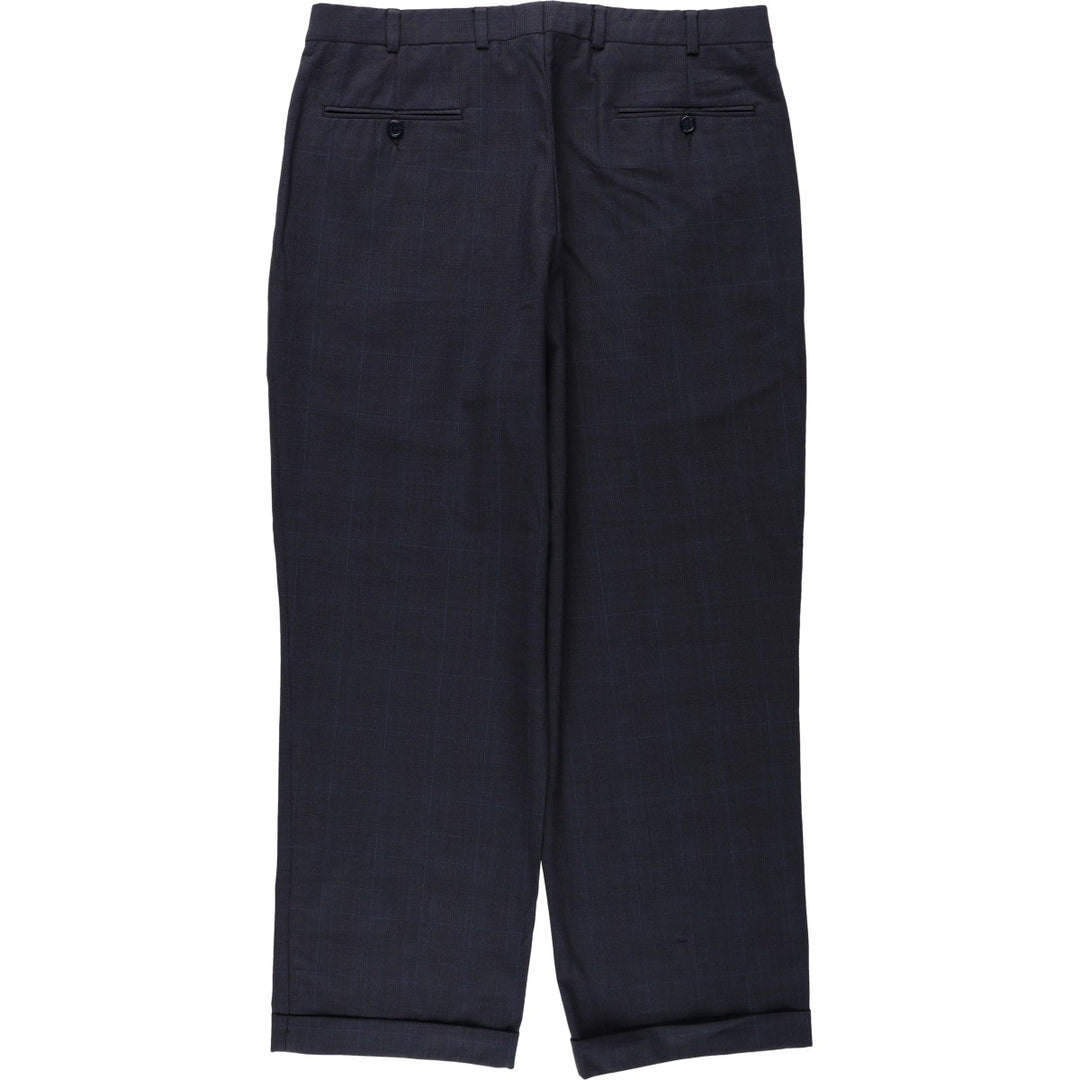 1980'S Brooks Brothers 346 Check Pattern Two-Pleat Wool Trousers, Men's Size W34 (approx.), Vintage wool navy blue type Vintage Second Hand