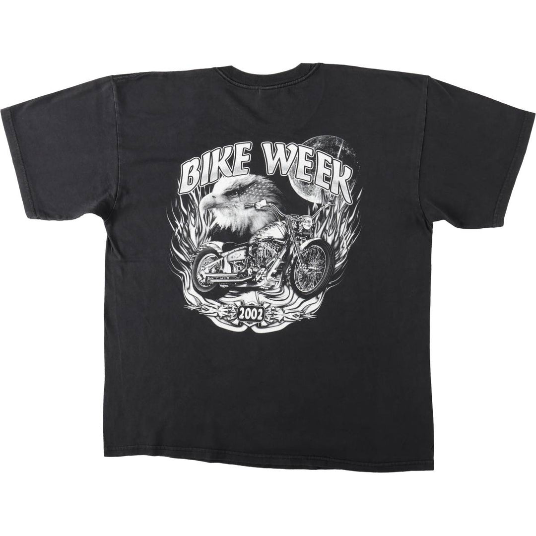 Gildan J and P Cycles Eagle Pattern Fire Pattern Motorcycle T-Shirt, Men's Size XL (approx.) cotton black type Vintage Second Hand