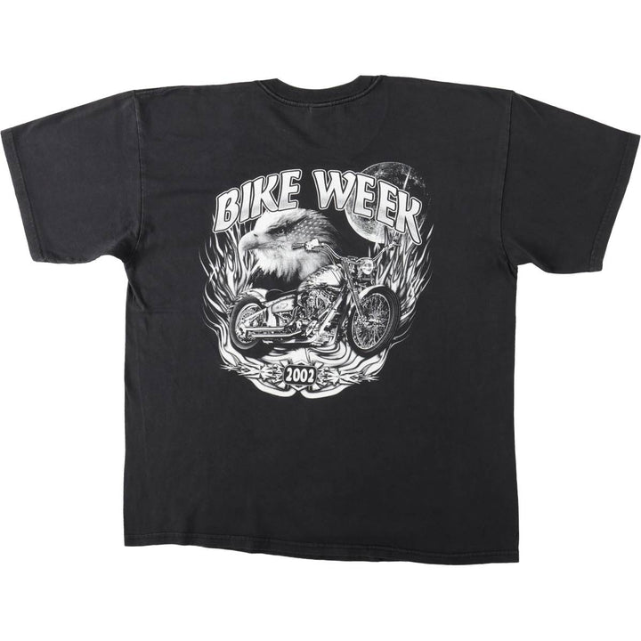 Gildan J and P Cycles Eagle Pattern Fire Pattern Motorcycle T-Shirt, Men's Size XL (approx.) cotton black type Vintage Second Hand