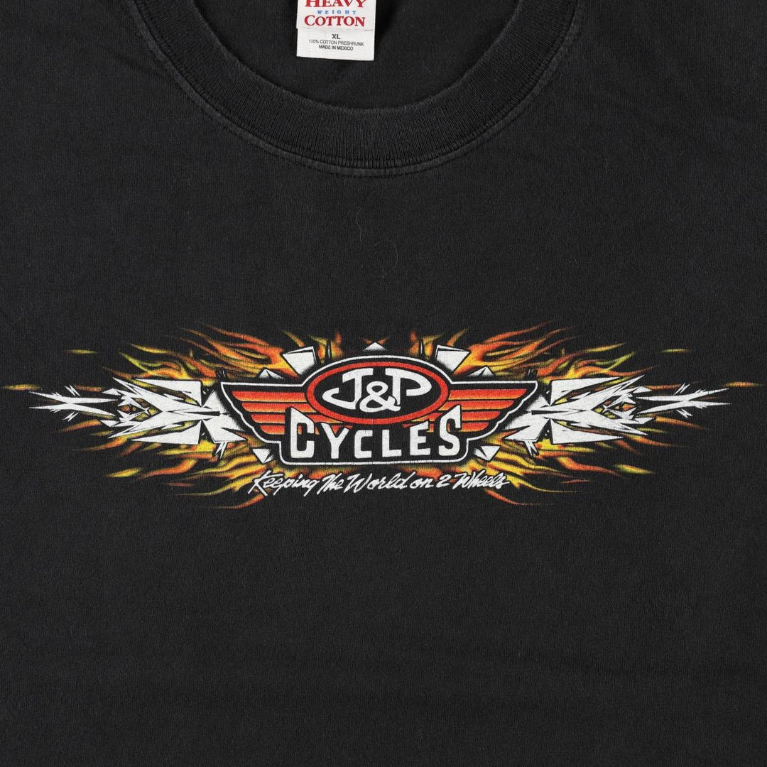Gildan J and P Cycles Eagle Pattern Fire Pattern Motorcycle T-Shirt, Men's Size XL (approx.) cotton black type Vintage Second Hand