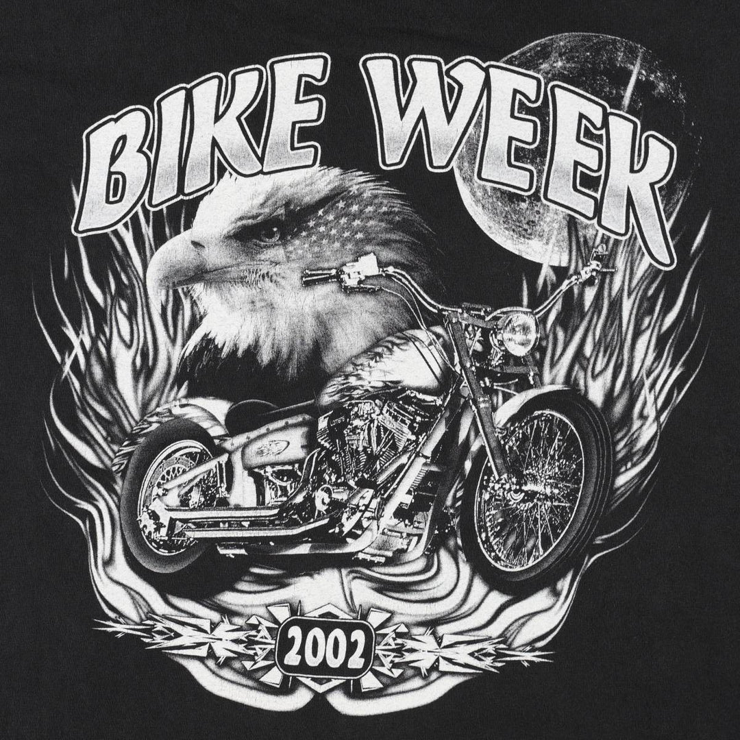 Gildan J and P Cycles Eagle Pattern Fire Pattern Motorcycle T-Shirt, Men's Size XL (approx.) cotton black type Vintage Second Hand