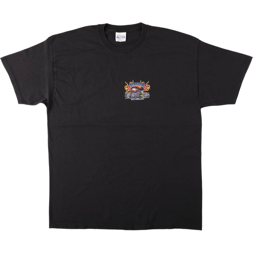 Hanes Fire Pattern Motorcycle Bike T-Shirt, Men's Size XL (approx.) cotton black type Vintage Second Hand