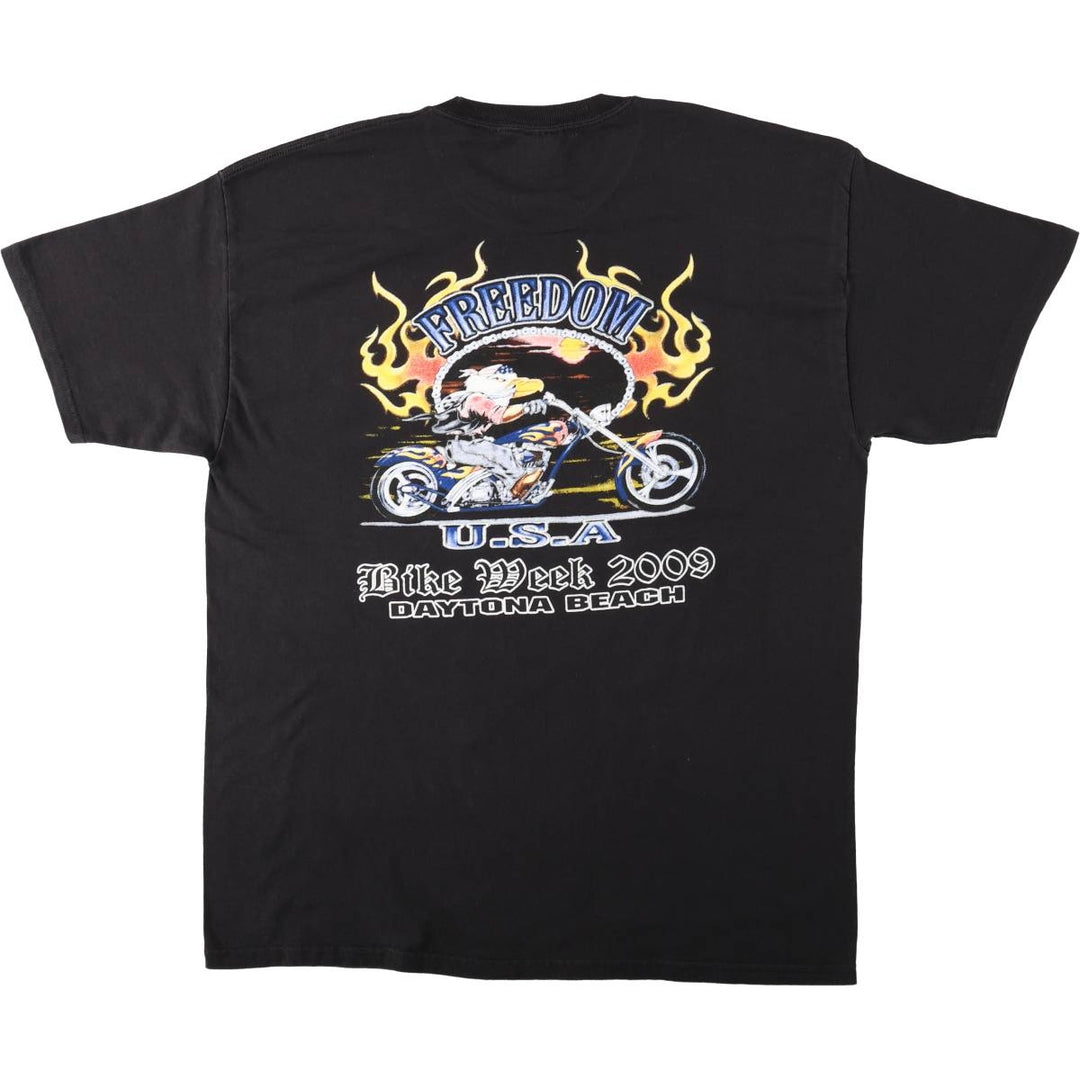 Hanes Fire Pattern Motorcycle Bike T-Shirt, Men's Size XL (approx.) cotton black type Vintage Second Hand