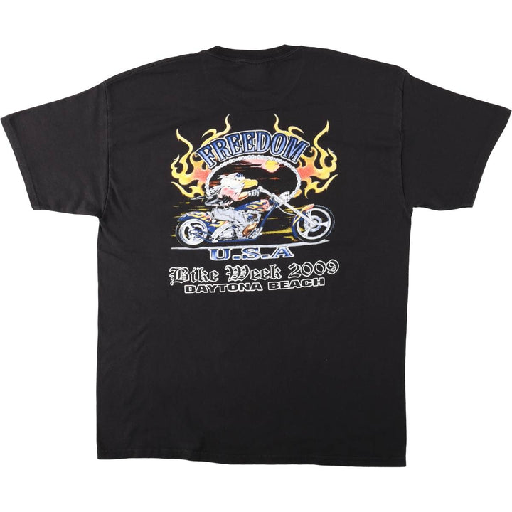 Hanes Fire Pattern Motorcycle Bike T-Shirt, Men's Size XL (approx.) cotton black type Vintage Second Hand