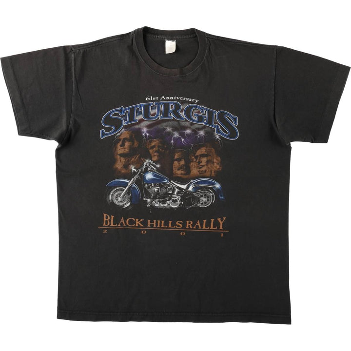 90'S Sturgis Motorcycle Rally Eagle Pattern Motorcycle T-Shirt, Made in USA, Men's Size M cotton black type Vintage Second Hand