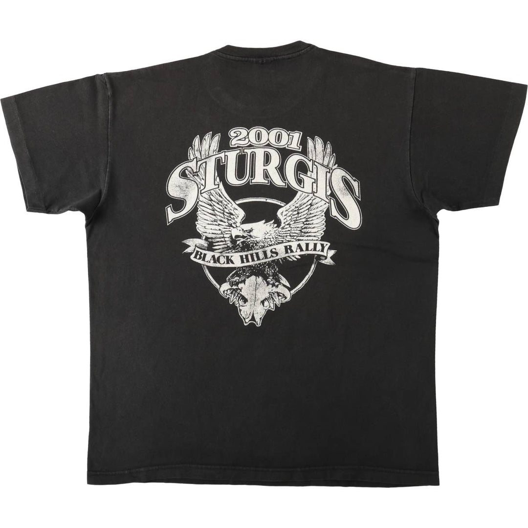 90'S Sturgis Motorcycle Rally Eagle Pattern Motorcycle T-Shirt, Made in USA, Men's Size M cotton black type Vintage Second Hand