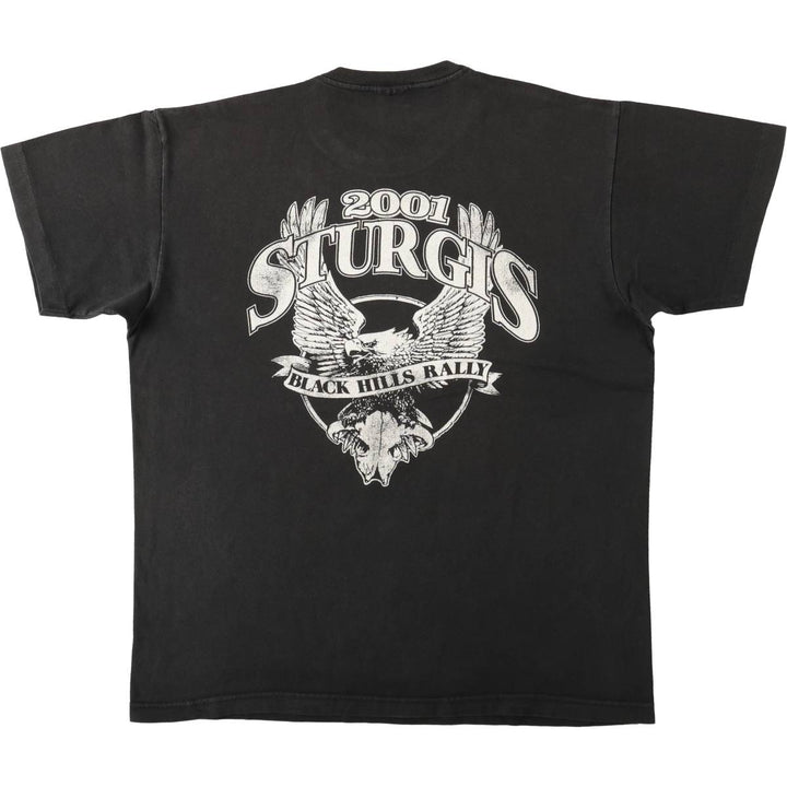 90'S Sturgis Motorcycle Rally Eagle Pattern Motorcycle T-Shirt, Made in USA, Men's Size M cotton black type Vintage Second Hand