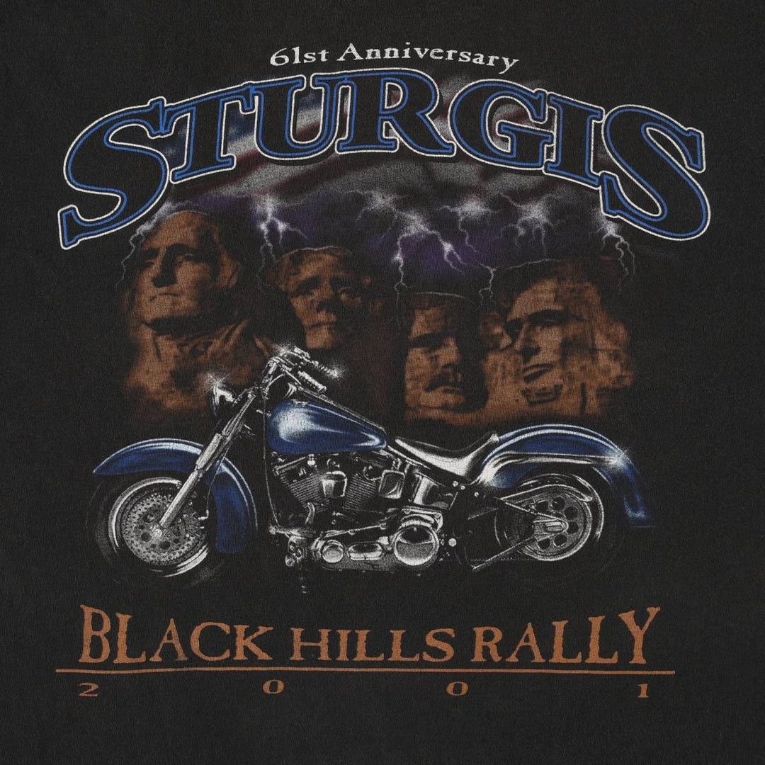 90'S Sturgis Motorcycle Rally Eagle Pattern Motorcycle T-Shirt, Made in USA, Men's Size M cotton black type Vintage Second Hand