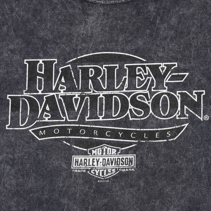 Harley-Davidson Fire Pattern Eagle Design Motorcycle T-Shirt, Men's XXL (approx.) cotton Charcoal Vintage Second Hand