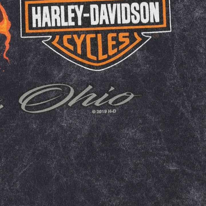Harley-Davidson Fire Pattern Eagle Design Motorcycle T-Shirt, Men's XXL (approx.) cotton Charcoal Vintage Second Hand