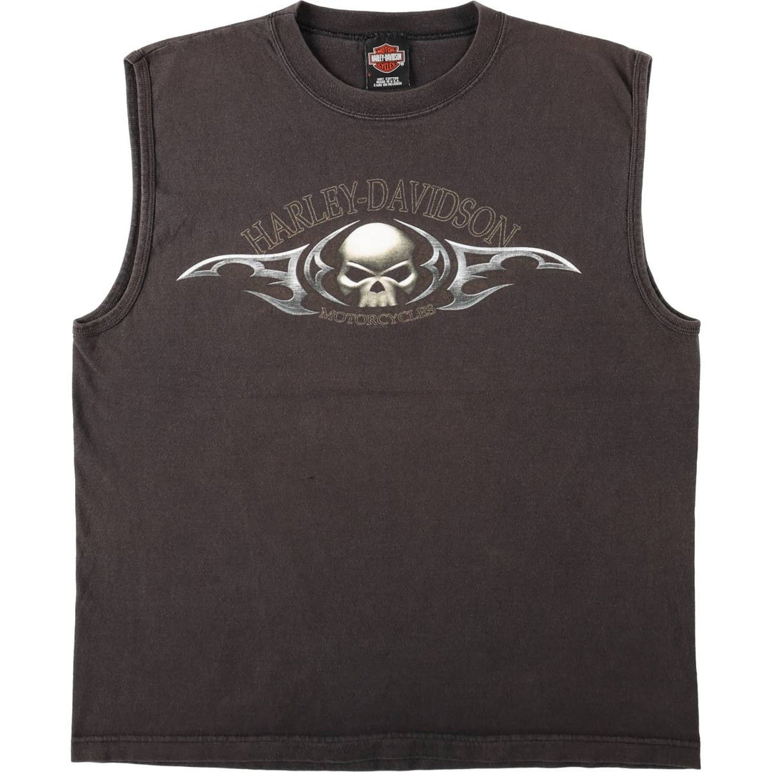 2000'S Harley-Davidson Skull Pattern Tank Top Motorcycle Bike T-Shirt Made in USA Men's Size L (approx.) cotton black type Vintage Second Hand