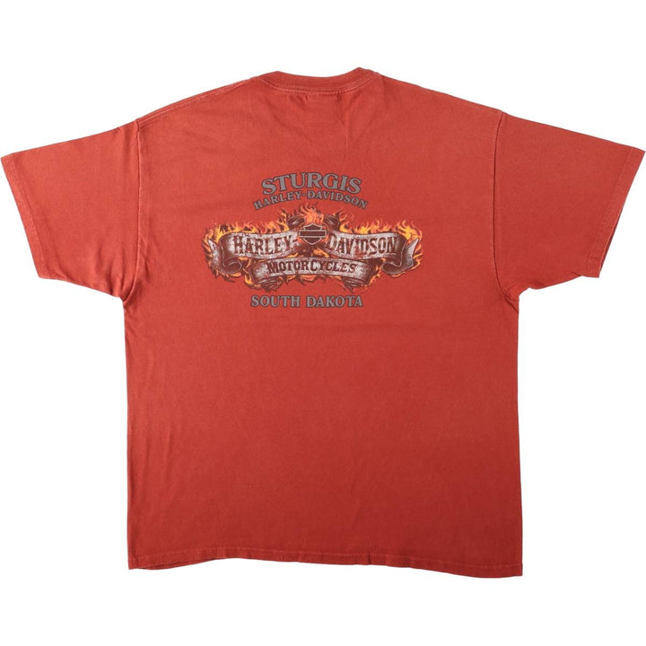 Harley-Davidson Fire Pattern Motorcycle Bike T-Shirt Made in USA Men's XL cotton red type Vintage Second Hand