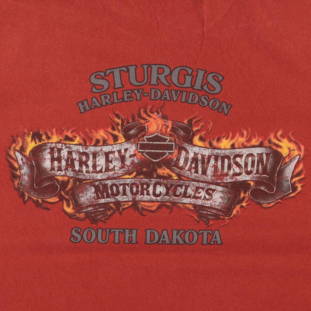 Harley-Davidson Fire Pattern Motorcycle Bike T-Shirt Made in USA Men's XL cotton red type Vintage Second Hand