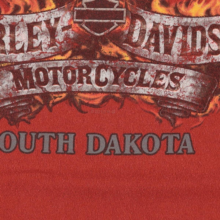 Harley-Davidson Fire Pattern Motorcycle Bike T-Shirt Made in USA Men's XL cotton red type Vintage Second Hand