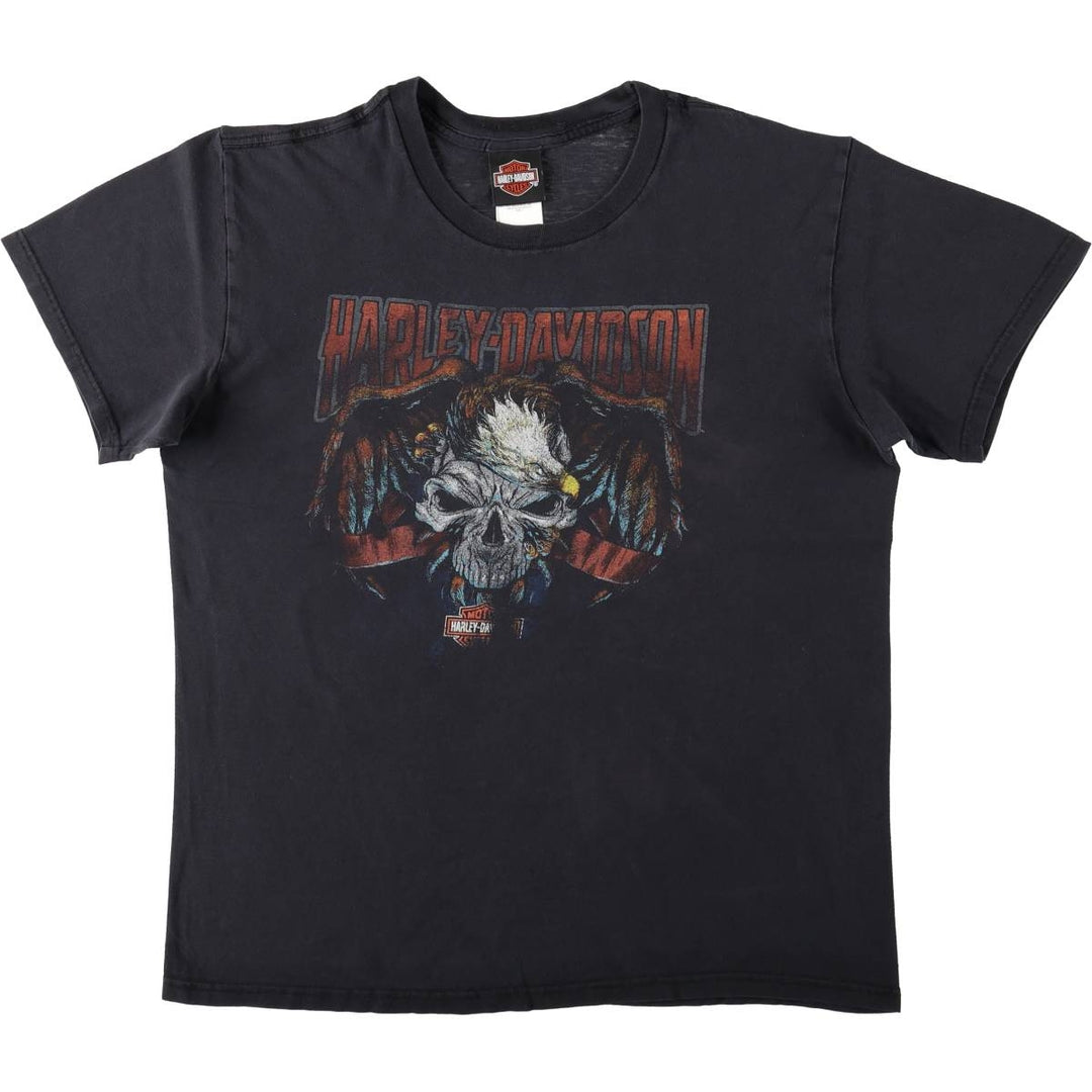 Harley-Davidson Skull Pattern Eagle Pattern Motorcycle Bike T-shirt Men's L size cotton black type Vintage Second Hand