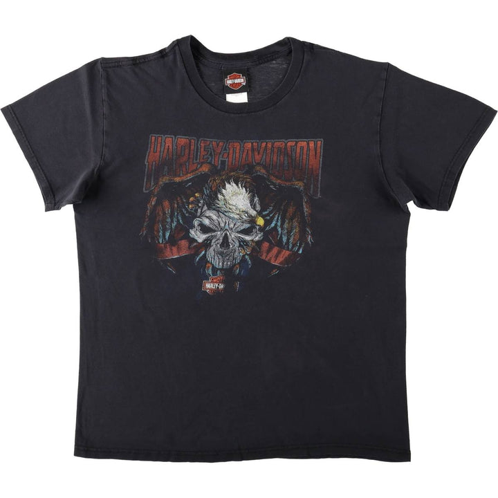 Harley-Davidson Skull Pattern Eagle Pattern Motorcycle Bike T-shirt Men's L size cotton black type Vintage Second Hand