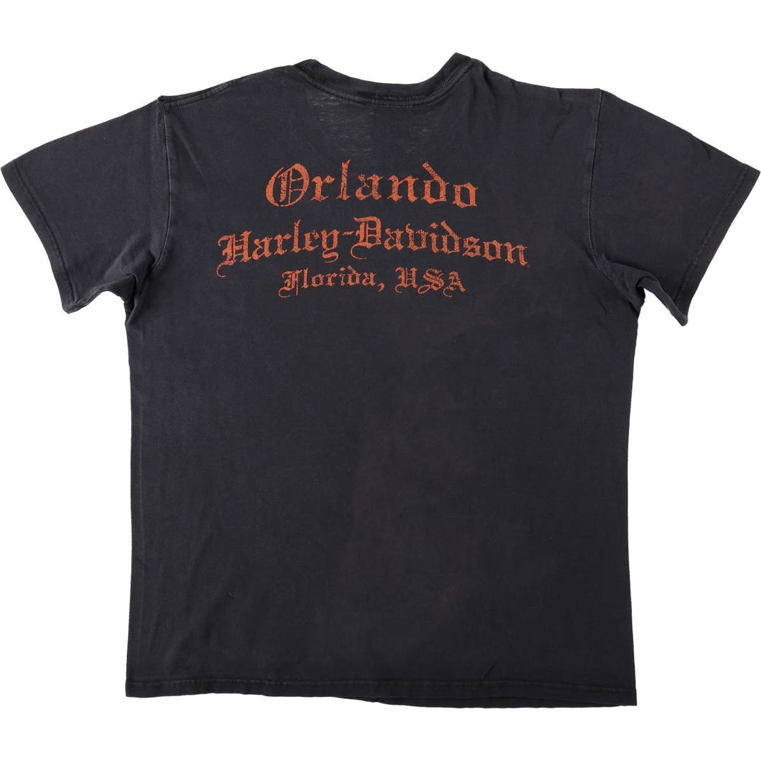 Harley-Davidson Skull Pattern Eagle Pattern Motorcycle Bike T-shirt Men's L size cotton black type Vintage Second Hand