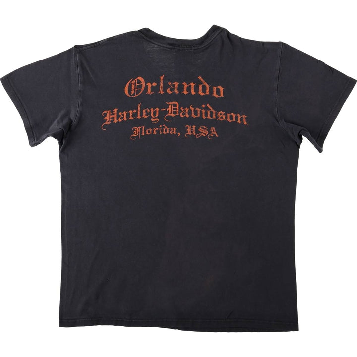 Harley-Davidson Skull Pattern Eagle Pattern Motorcycle Bike T-shirt Men's L size cotton black type Vintage Second Hand