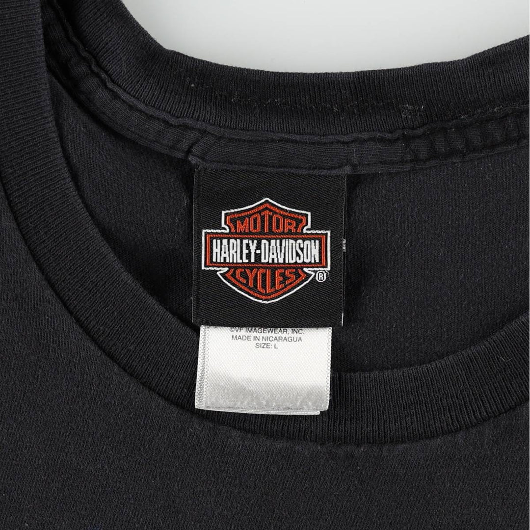 Harley-Davidson Skull Pattern Eagle Pattern Motorcycle Bike T-shirt Men's L size cotton black type Vintage Second Hand