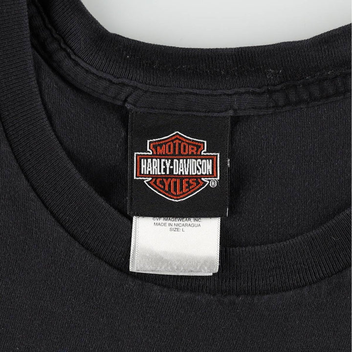 Harley-Davidson Skull Pattern Eagle Pattern Motorcycle Bike T-shirt Men's L size cotton black type Vintage Second Hand