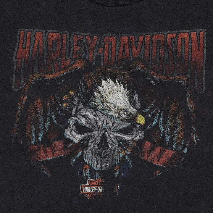 Harley-Davidson Skull Pattern Eagle Pattern Motorcycle Bike T-shirt Men's L size cotton black type Vintage Second Hand