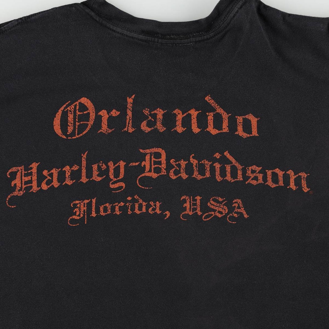 Harley-Davidson Skull Pattern Eagle Pattern Motorcycle Bike T-shirt Men's L size cotton black type Vintage Second Hand